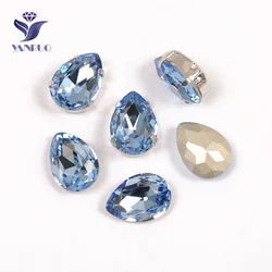 YANRUO 4320 Drop Light Sapphire Sewing Rhinestones Blue Strass Pointback Glass Stones Sewn Rhinestones For Wedding Dress