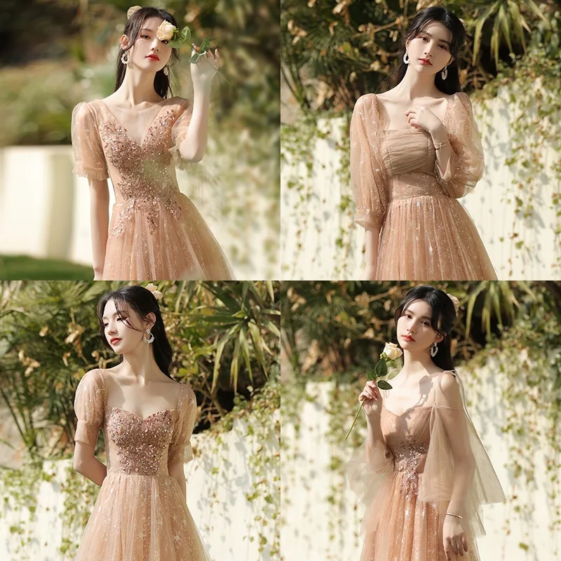 New Fashion 2021 Sheer V Neck Pleated Ruffles Custom made Long Tulle Bridesmaid Dresses