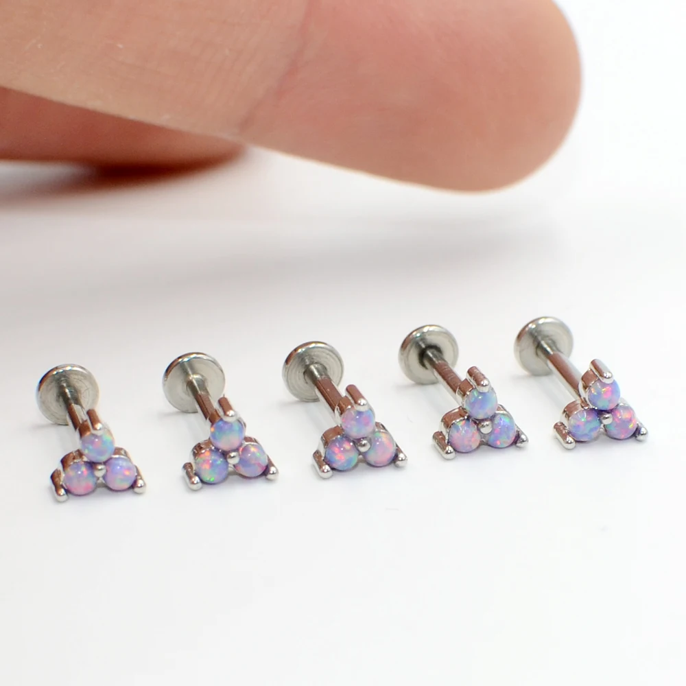 1PC Triangle Zircon Labret Studs Earring Internal Threaded Opal Tragus Cartilage Piercing Jewelry