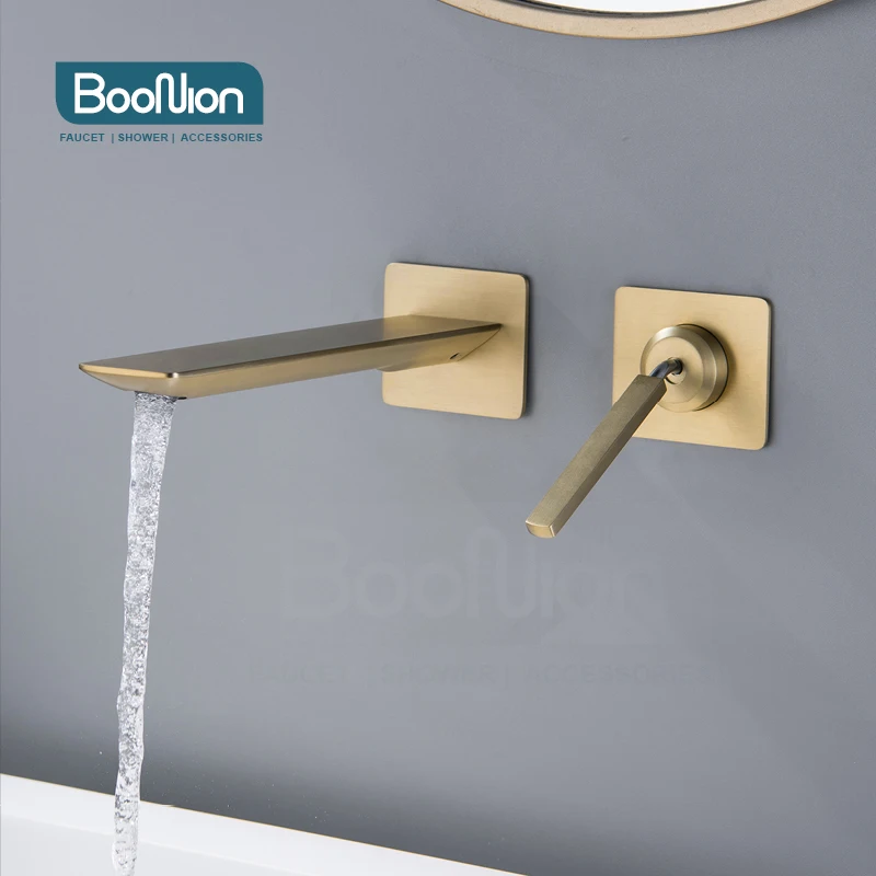 

Boonion brass Hot And Cold Water Bathroom Faucet Wall Mount Mixer Wash Basin Bath With Modern Single Lever Handle