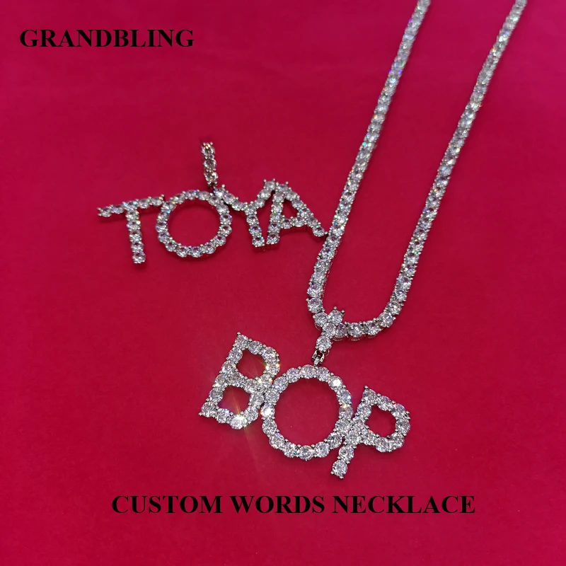 Custom Words Tennis Chain Letters Necklaces & Pendant Charm Women's Zircon Hip Hop Jewelry With 4MM Tennis Chain