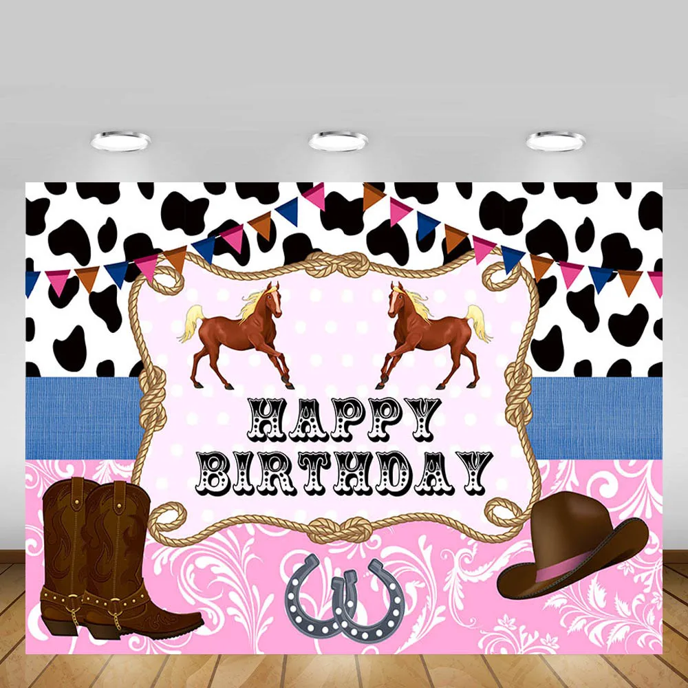 Mehofond Farm Theme Photo Backdrop Cow Horse Boots Colorful Baby Birthday Portrait Photography Background Photo Studio Photocall