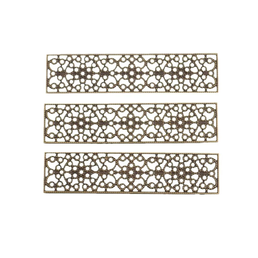 5Pcs Gold Tone Rectangle Filigree Flower Wraps Connectors Metal Crafts Decoration DIY Findings Connectors 8.5x2cm