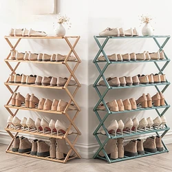 Shoe rack folding multi-layer simple household economic shelf door storage shelf installation free bamboo shoe cabinet