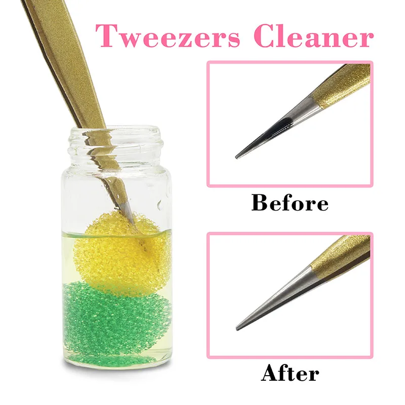 NAVINA 20ml Eyelash Extension Tweezers Cleaner Cleaning Tools With Removal Liquid And Sponge Ball No Scratching Makeup Tools