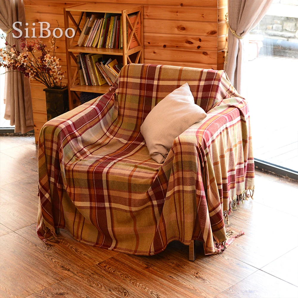 

European style red plaid yarn dyed Chenille decorative sofa towel cover blanket for bed throw funda sillon capa de sofa SP4929