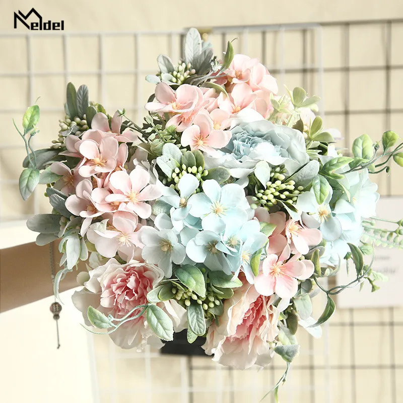 Meldel ブライダルブーケ椿人工牡丹バラの花シルク偽フローレス結婚式の花 Diy の家庭菜園パーティーの装飾