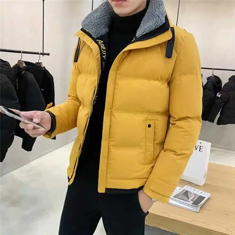 

2021 NEW Men's Cotton Clothes Men's Lamb Collar Trend Cotton Handsome Casual Short Jacket Winter Casual Street Slim Jacket