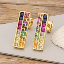New Trendy Rectangle Stud Earrings Copper Cubic Zircon Rainbow Earrings Jewelry For Women Girls Party Wedding New Year Gift