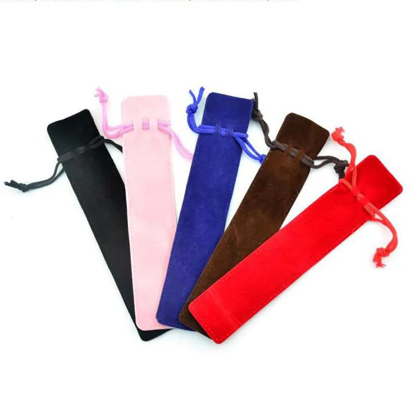 

50pcs Per Lot Velvet Pen Pouch Holder Single Gift Pencil Bag Wholesale Pen Case with Rope Office & School Supplies