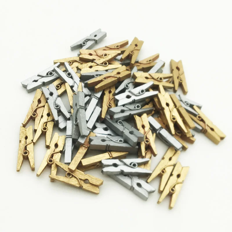 50PCS/Pack Gold Silver Black Christmas Photo Wall Mini Wood Clip 25mm Wooden Environmental Small Clothespin WD0095