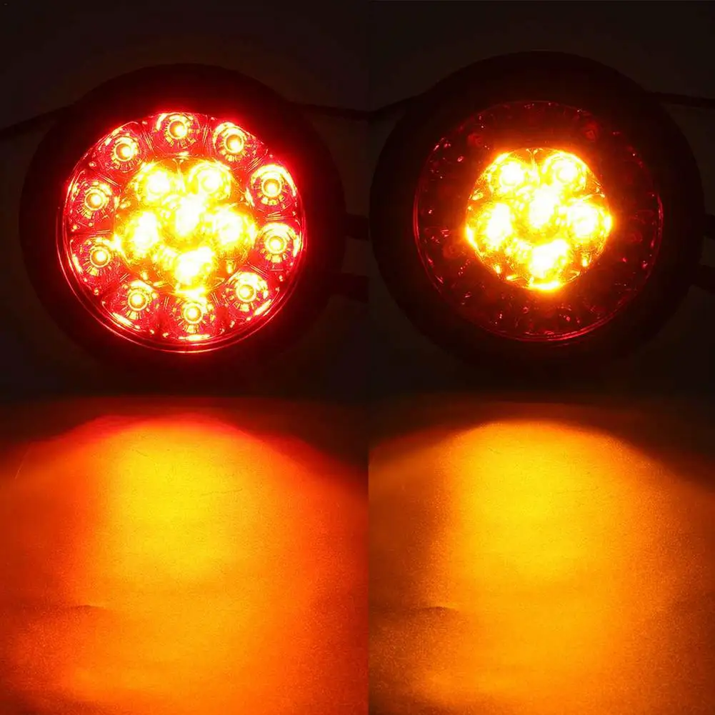 A Pair 16 LED Dual-Color Taillights Rubber Ring Round Taillights Car Rear Tail Light Turn Signal Light for RV Trailer Truck