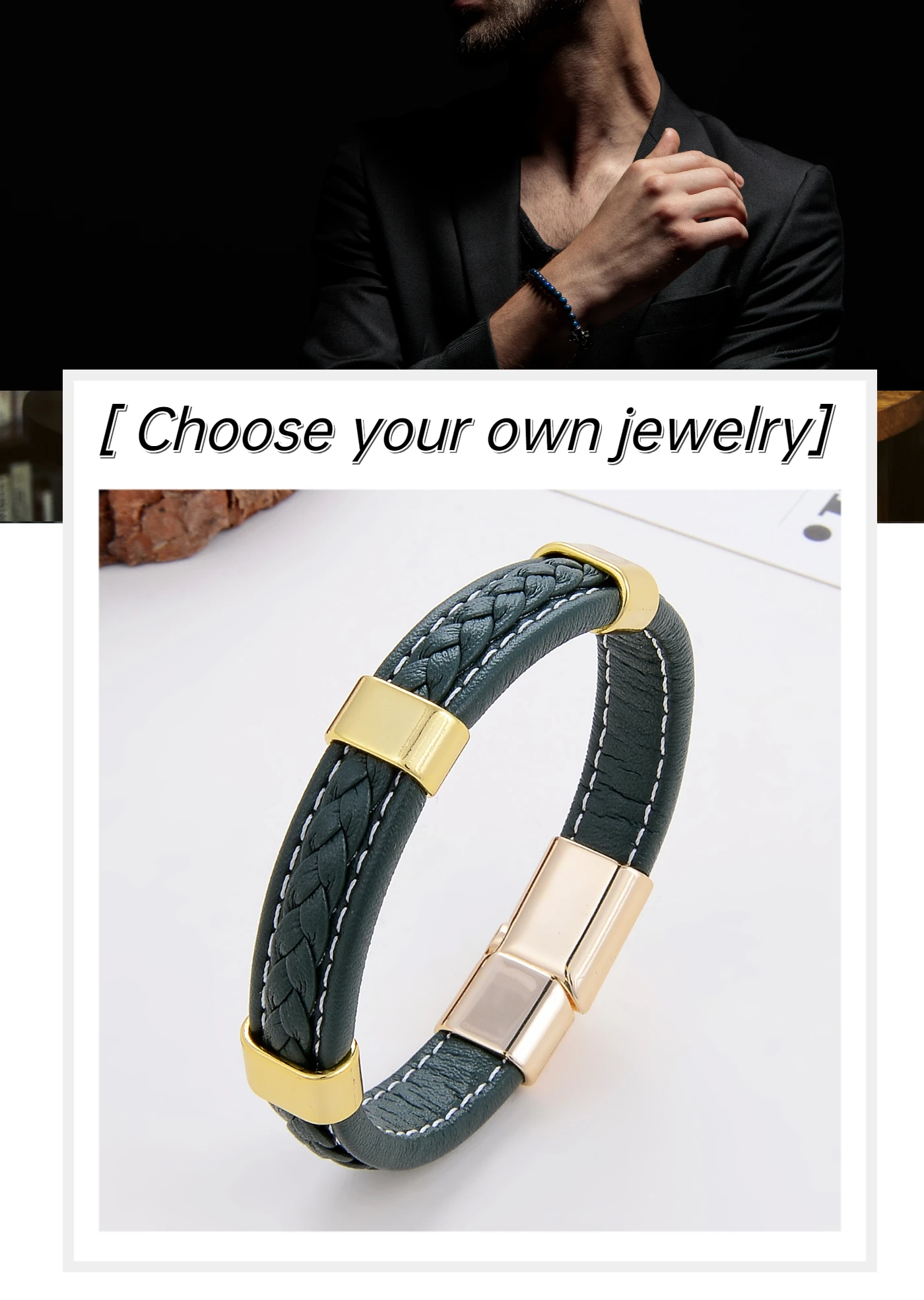 Klassisches geflochtenes Lederarmband für Damen, Zinklegierung, Metall, Herrenschmuck, Armbänder, Damen-Accessoires, 2021, Phevт Alem – Detail 1