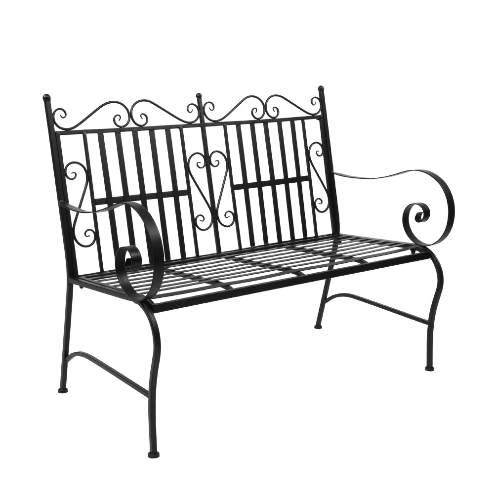 

Iron Double Sofa Chair Black Outdoor Patio Garden Bench Porch Chair Garden Chair113.03 x 44.45 x 93.98cm