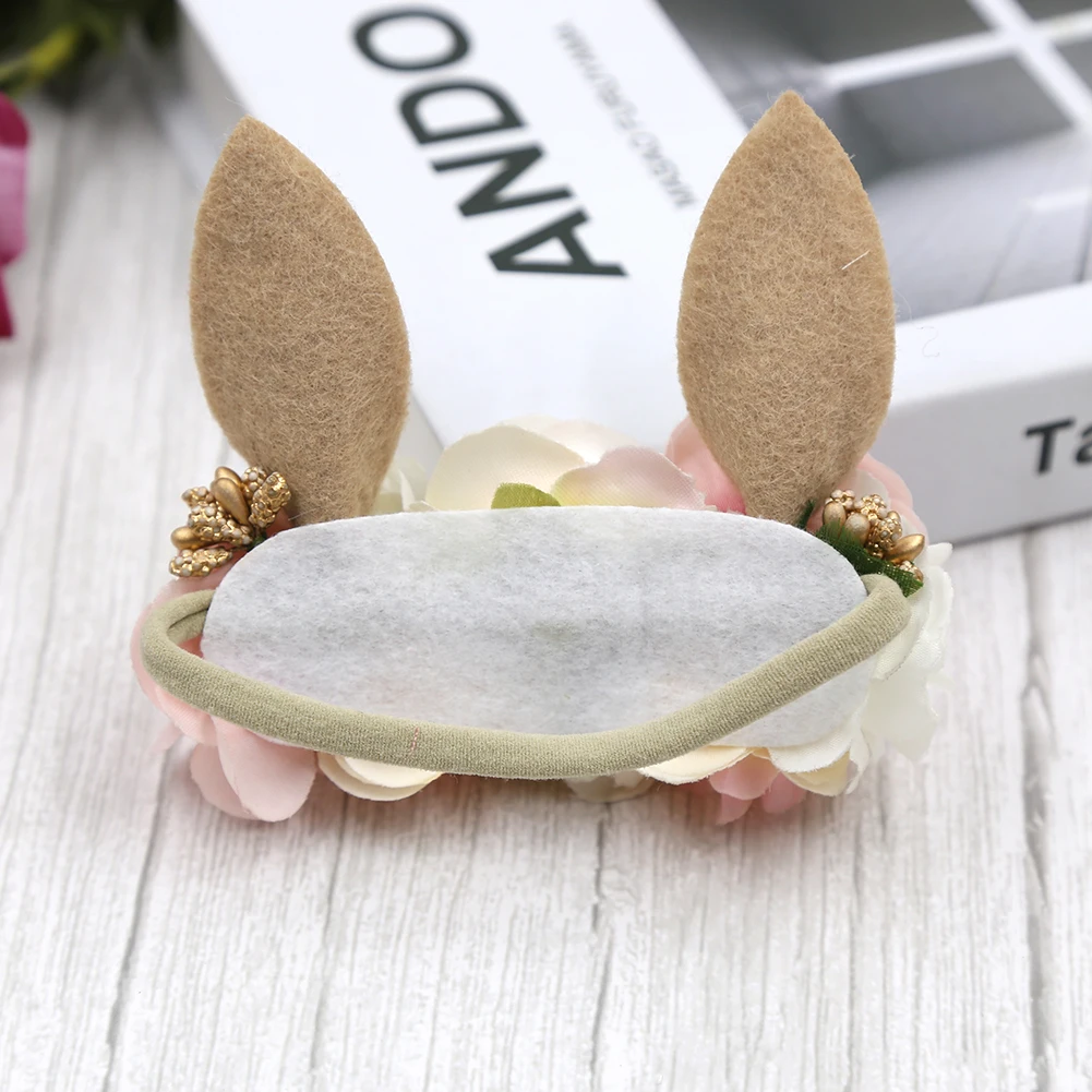 Lovely Baby Girls Easter Day Headband Rabbit Ear Newborn Photo Props Cute Elastic Flower Crown Hairbands Party Hair Accessories