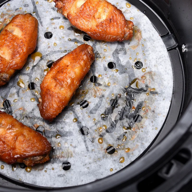 50 Stück quadratische Luftfritteusen Premium perforierte Unterlage Pergament Antihaft-Dampfkorbmatte Backen Speiseölpapier – Detail 7