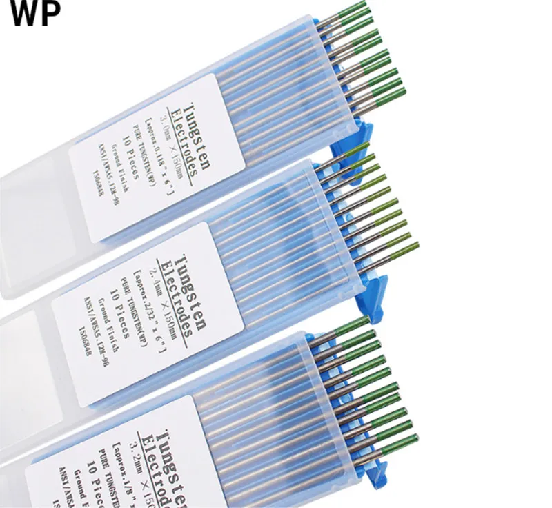 WP-Cabezal de electrodo de tungsteno puro, aguja/varilla para soldar, Color verde, 1,0/1,6/2,0/2,4/3,0/3,2mm * 4,0mm, 10 unidades