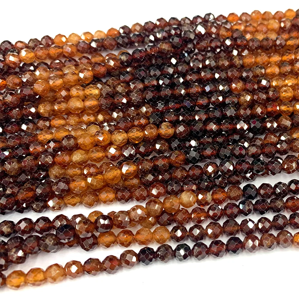 Veemake Orange Garnet Spessartine Natural Crystal DIY Necklace Bracelets Earrings Faceted Round Beads For Jewelry Making 07318