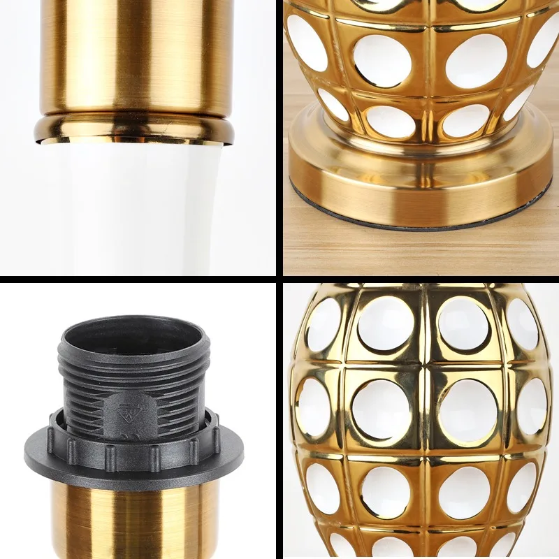 OURFENG Modern Bedside Table Lamp Ceramic Gold Desk Light LED Home Decorative For Home Living Room Office Bed Room