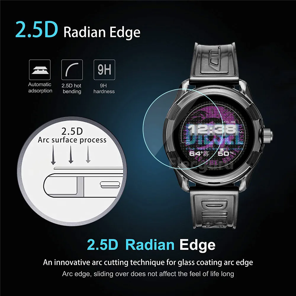 Screen Protector Tempered Glass For Diesel On Fadelite Smartwatch (DZT 2018/2019/2020/2021) Display Screen Clear Protective Film