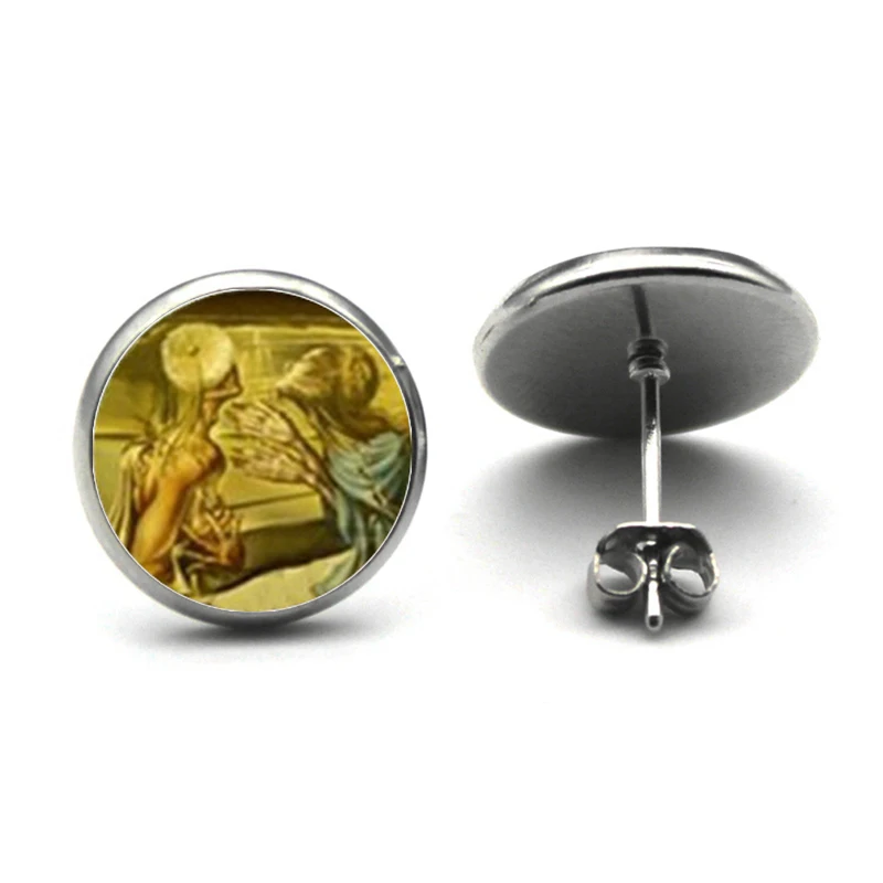 Salvador Dali Studs Earrings SalvadorDali Painting Ear Nail At the Moment of Explosion Earring Glass Cabochon