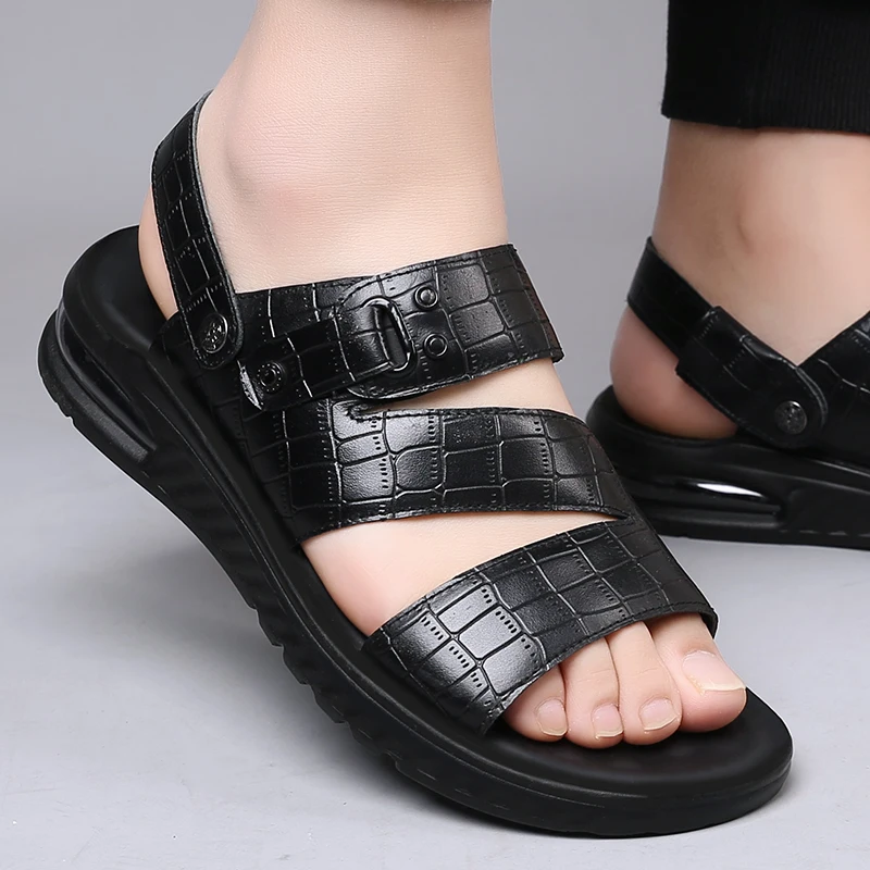 New Casual Men Shoes Vintage British Summer Slipper Luxury Summer Beach Men's Sandals Real Leather Slip-On Non-slip Flip Flop