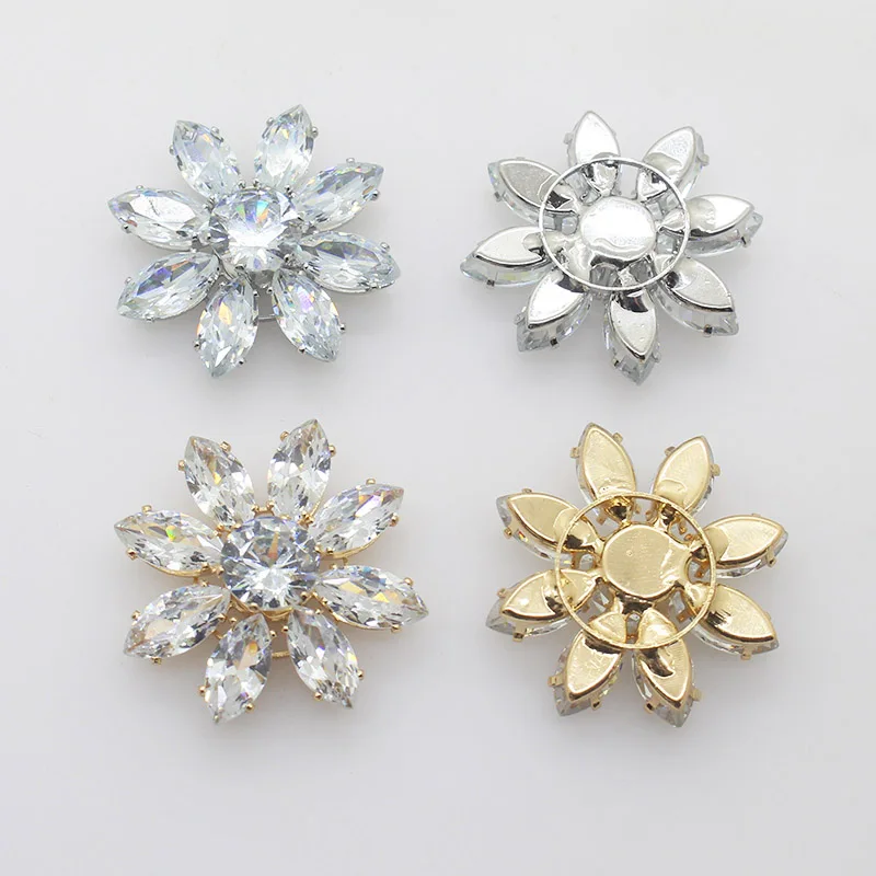 Elegant Temperament 2 pcs Crystal Flower Diamond Button high-end Gorgeous Clothing Accessories Rhinestone Snowdrop Decorative