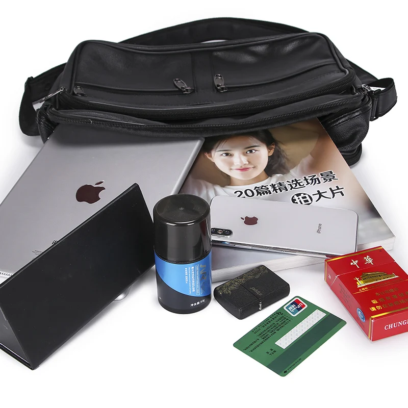 Men Business Multi-Pocket Document Bag Soft Pu Leather A4-Compatible Shoulder Handbag Office Commute Business Trips Meeting