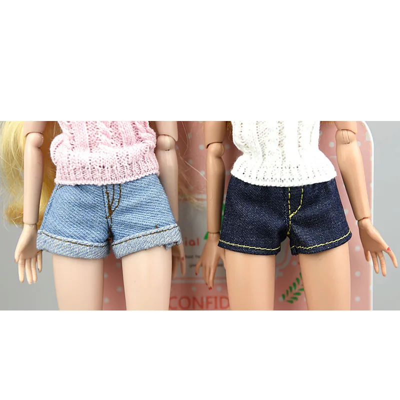 Fashion Denim Jeans Leather Shorts For Barbie Doll Clothes Outfits Trousers For Blythe 1/6 Dolls Accessories Kids Toys