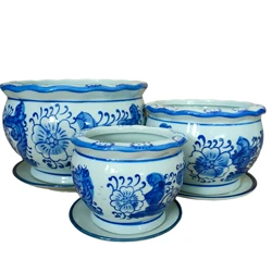 Classical Blue and White Porcelain Flower Pot Plant Planter Set of 3