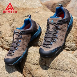 HUMTTO Mens Genuine Leather Waterproof Hiking Shoes Trekking Shoes Women Breathable Sports Sneakers Mountaineering Hunting Boots