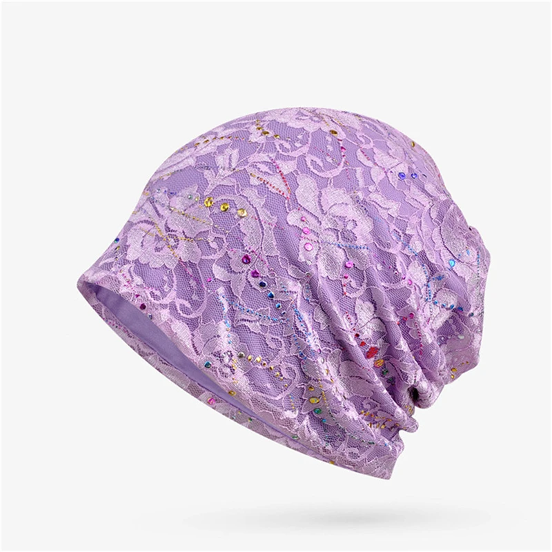 Lace Turban Cap Muslim female Turban Cap double-layer hollow out breathable sunscreen fashion Turban Cap hair loss cancer chemot