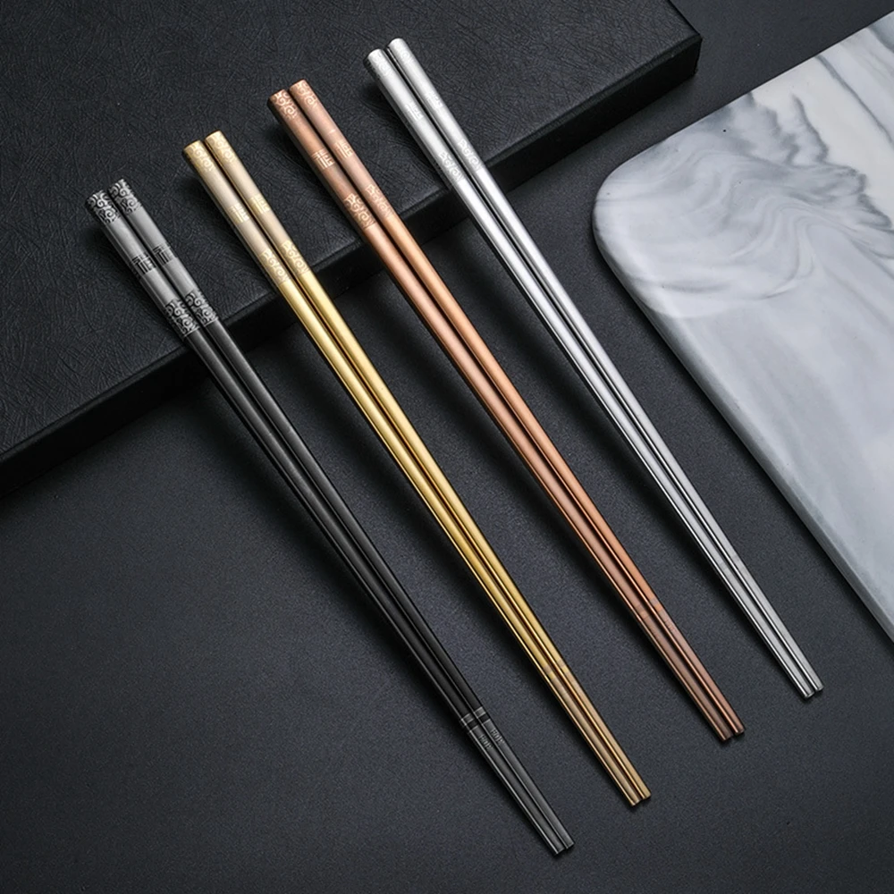 1Pair Luxury Laser Engraving Chopsticks 304 Stainless Steel Chinese Chop Sticks Hollow Anti Scald Reusable