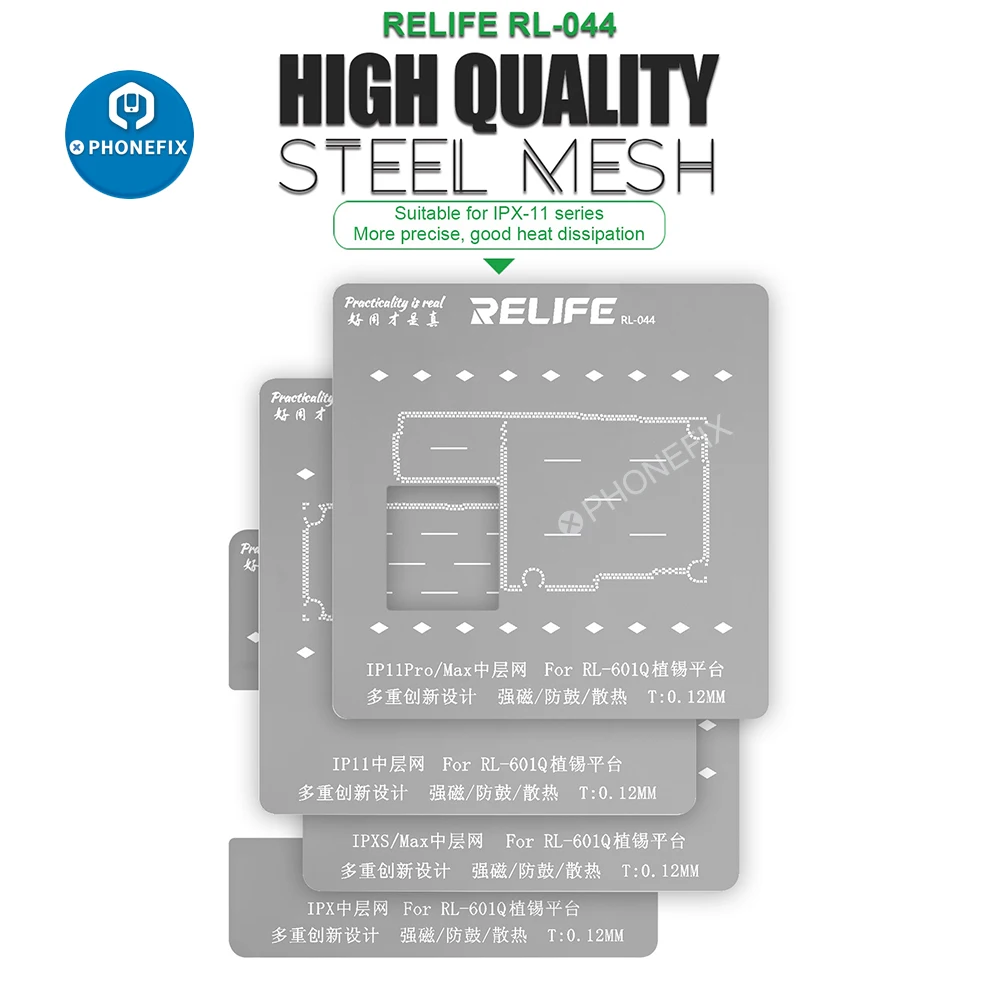 RELIFE-placa base RL601Q para X-11 Ip, plataforma de plantación de estaño de posicionamiento medio, plantilla de Reballing BGA, accesorio de reparación de malla de acero
