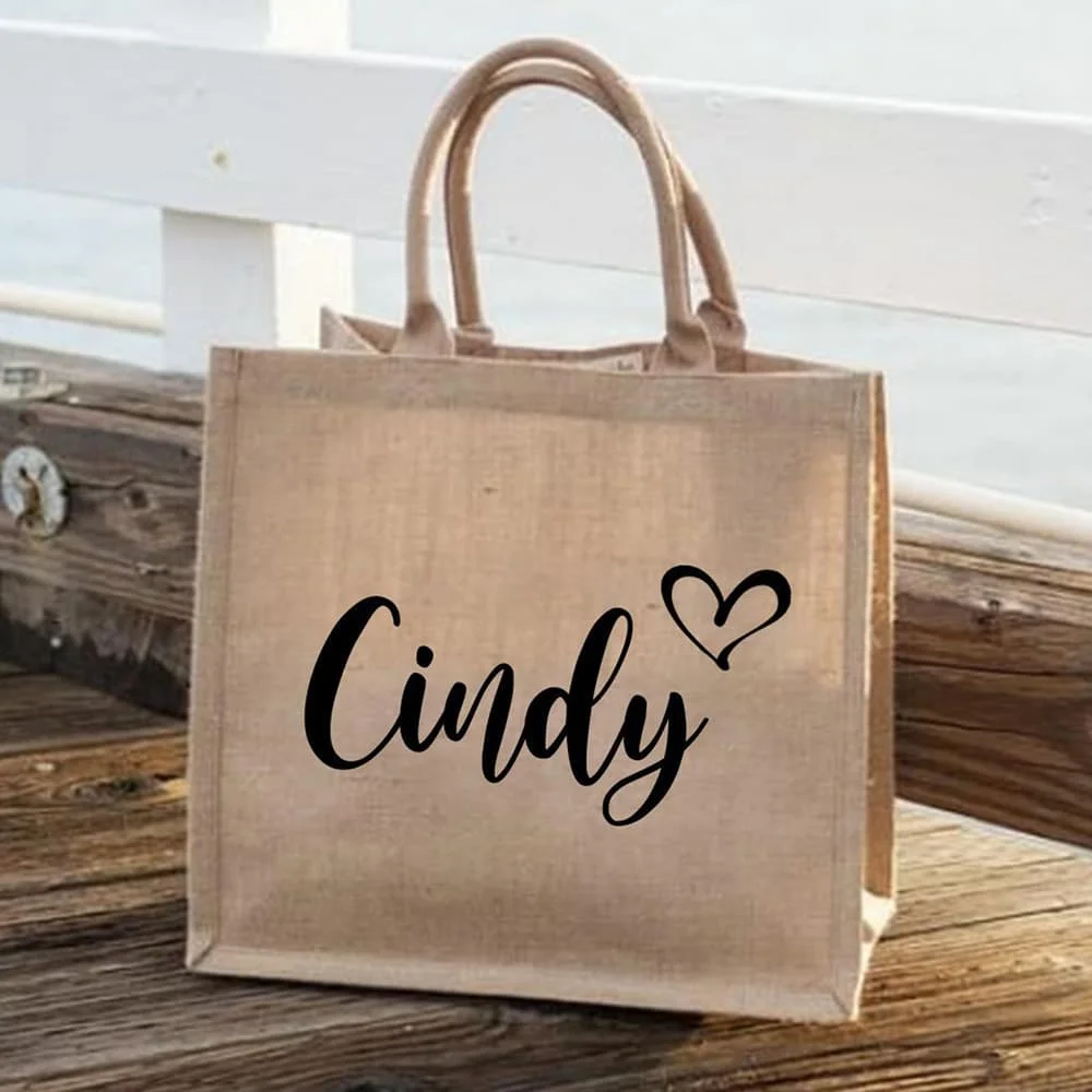 Spersonalizowany ślub pani juta Tote Bag wesele Retro torba na plażę druhna niestandardowa torba jutowa literacki prosty prezent