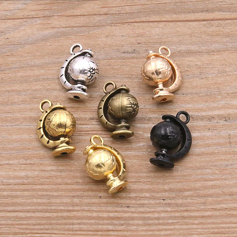 10Pcs 14*18mm Metal Alloy 6 Color 3D Simulation Globe Charms Rotatable Pendants For Jewelry Making DIY Handmade Craft