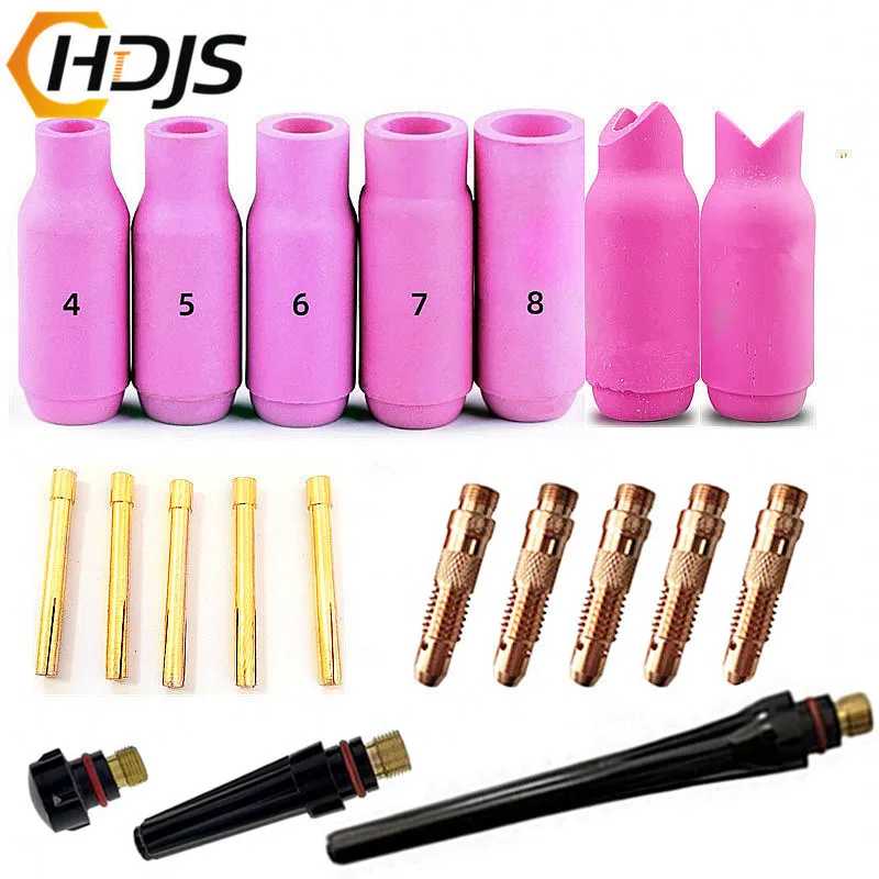 

20 PCS TIG Consumables Fittings Kit Ceramic nozzle inner and outer corner copper clip nozzle guide gun tail for WP17 WP18 WP26