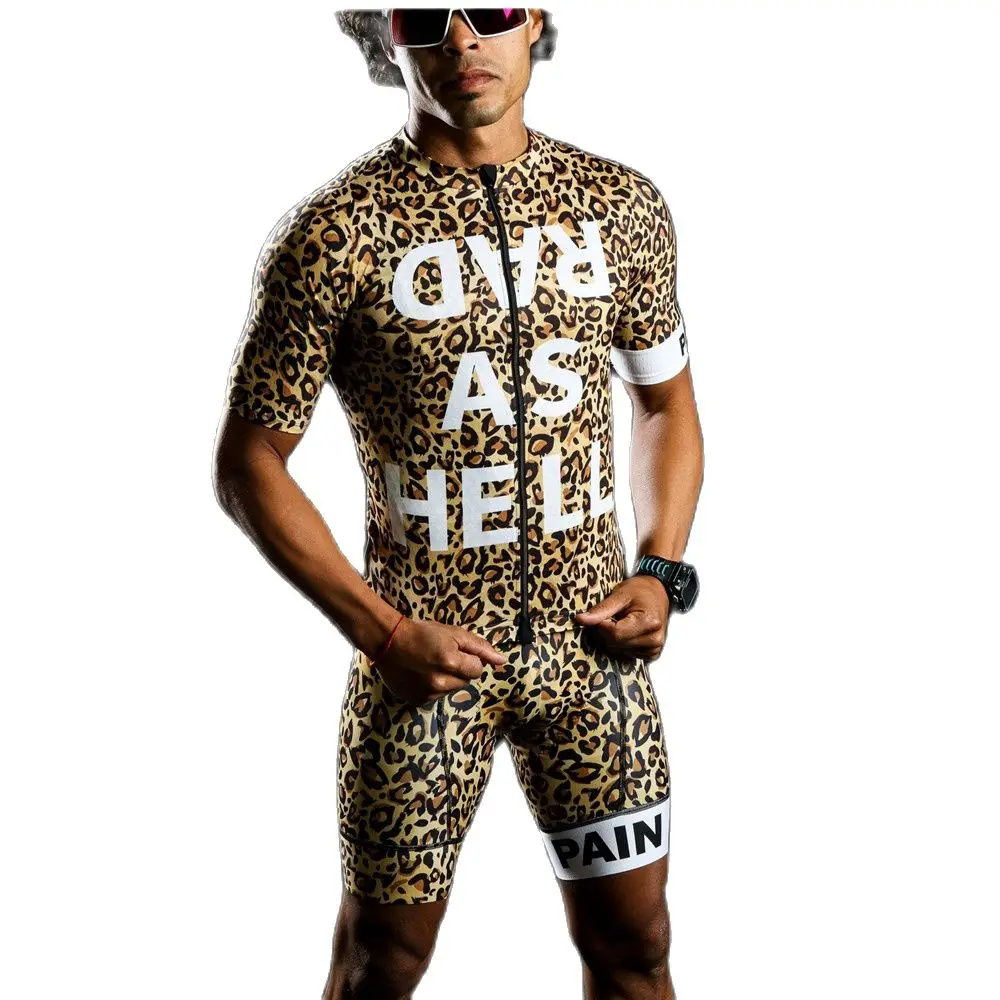 Love The Pain Leopard Personality Men Summer Cycling Jersey Set Bib Shorts Mtb Road Cycling Quick dry Shirt Set Maillot Ciclismo