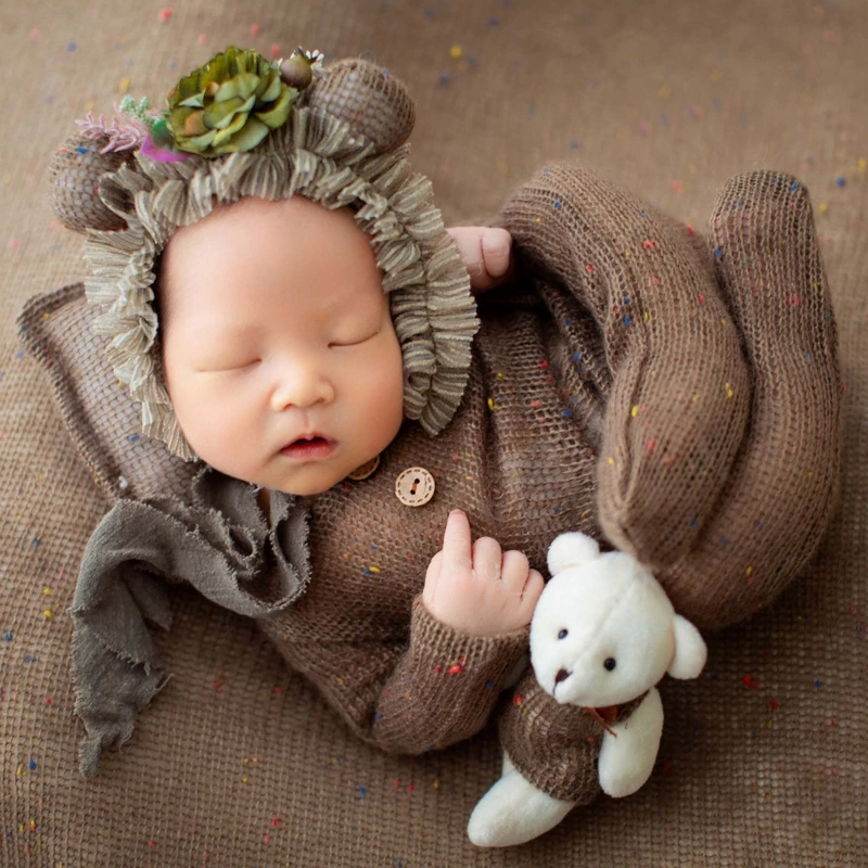 Vêtements pour bébés, accessoires de photographie pour nouveau-nés, combinaison bébé, chapeau, oreiller avec poupée ours mignon, tenues de prise de vue, 4 pièces/ensemble