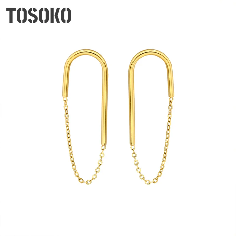 TOSOKO Stainless Steel Jewelry Ins Chain U-Shaped Earrings Women's Fashion Earrings BSF399