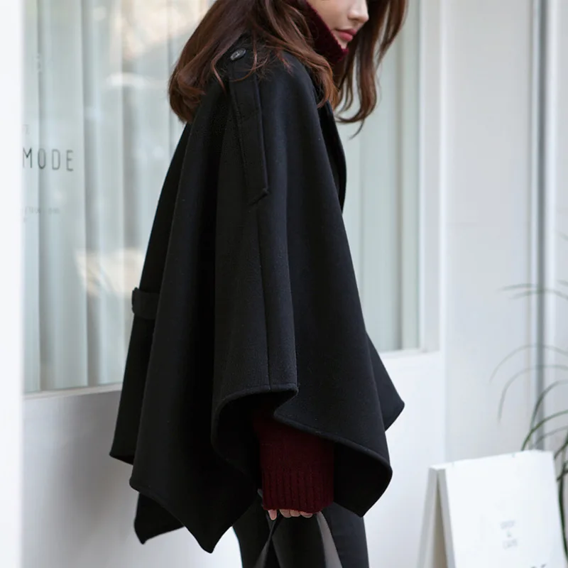 Delle donne di Inverno Poncho Femme Nero Del Cappotto Del Capo S-6XL Più Il Formato Mantello Poncho e Mantelle Poncho Feminino Inverno Del Capo