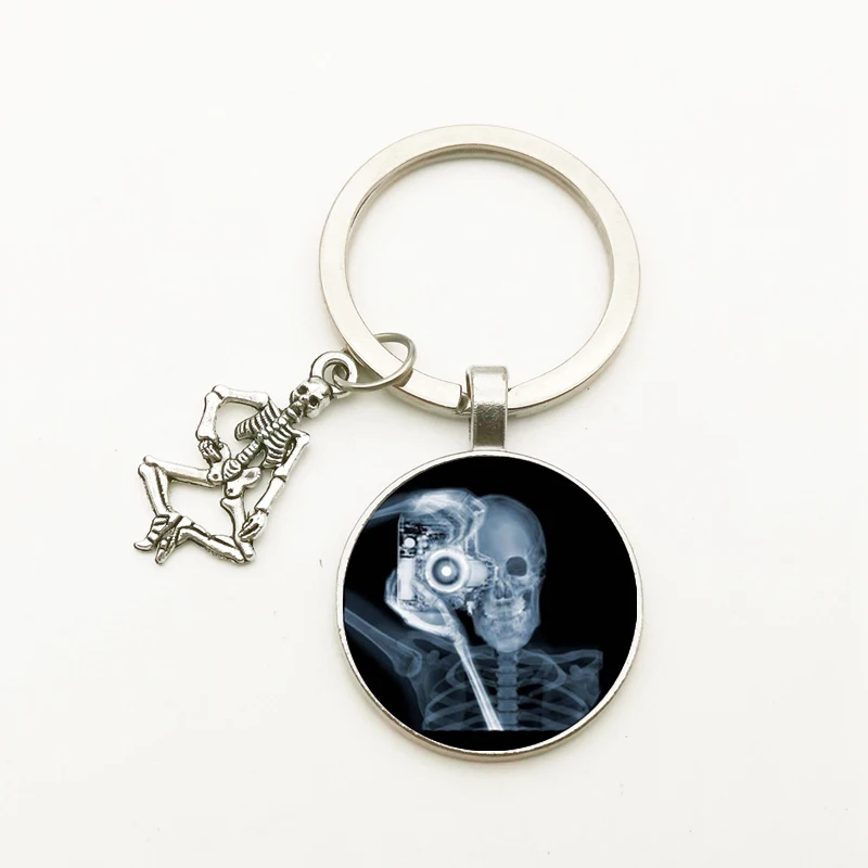 Fashion Vintage Cute X-ray Film Key Ring Skull Pendant Keychain Dome Glass Jewelry Nurse Doctor Gift Bag Charm Souvenir Women