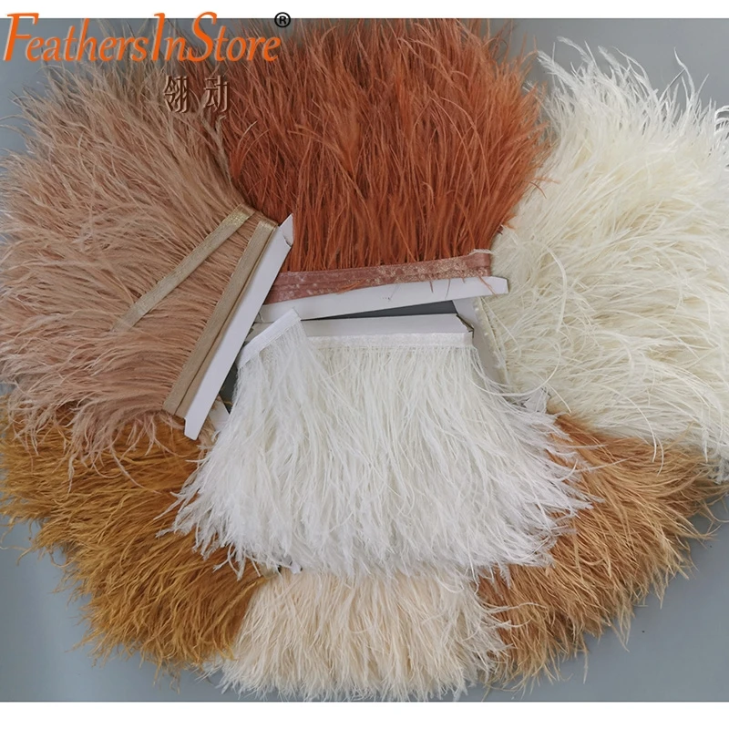8-13cm 2meters Decorative Ostrich Feather Trim Plumes Fringe Ribbons for Needlework Dress Clothing Handicraft Accessories