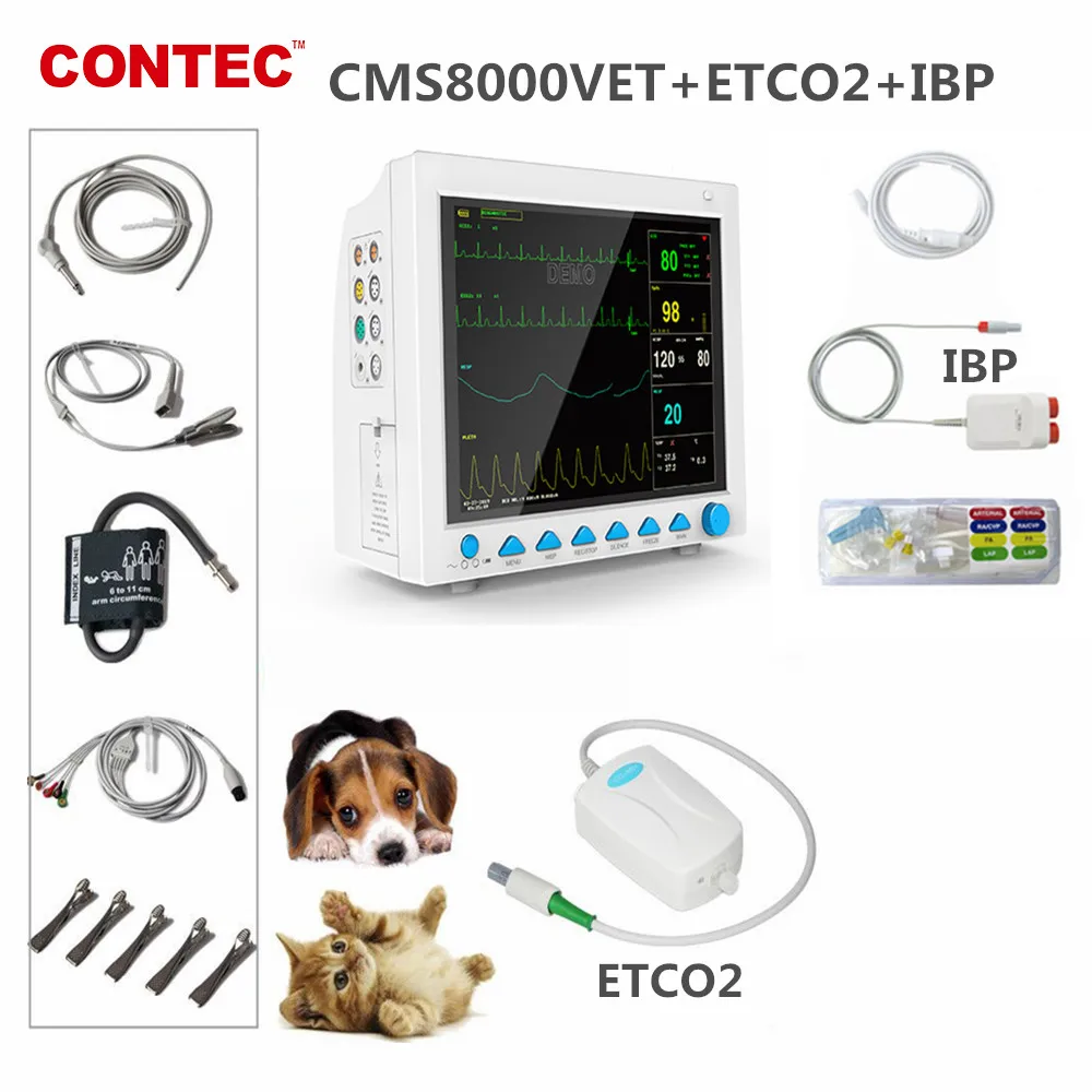 CMS8000VET Ветеринарный монитор пациента в отделении интенсивной терапии ETCO2 capnographer Vital Signs 8 параметр с IBP Animal Health