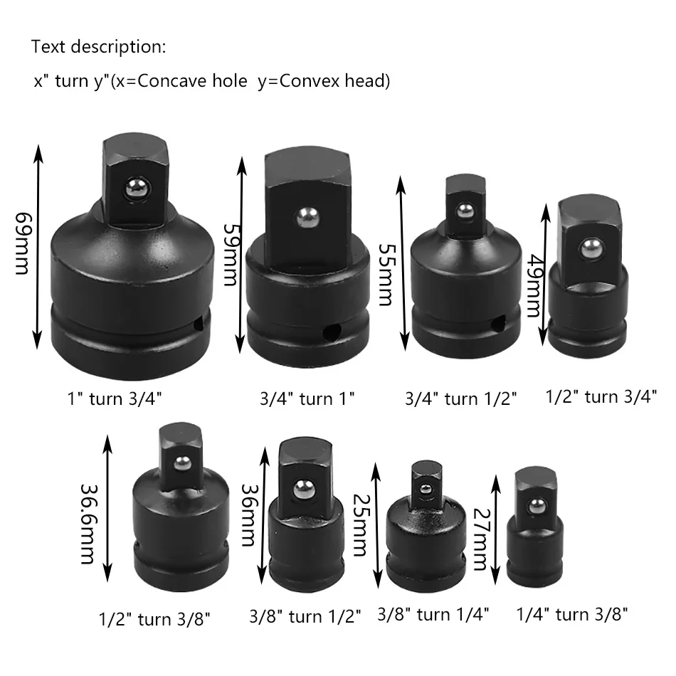 8pcs 1/4 3/8 1/2 1 Air Impact drill adapter Universal Pneumatic Adaptor Converter Socket Joints for Electric Impact Wrench
