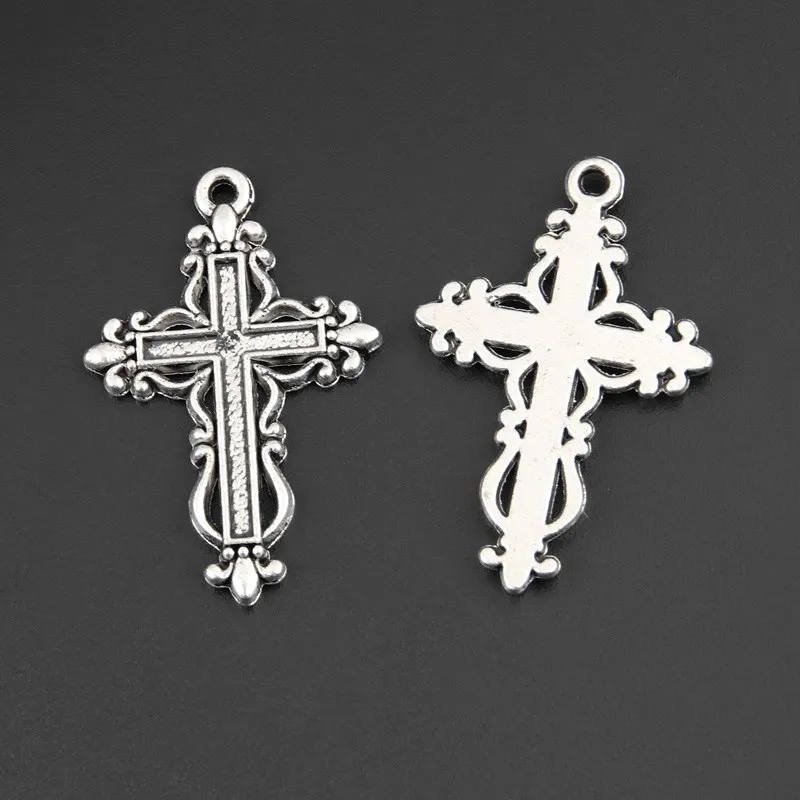 15pcs Silver Color 35x23mm Flower Cross Charms Religious Beliefs Pendant Fit DIY Alloy Jewelry Making Handcrafted Accessories