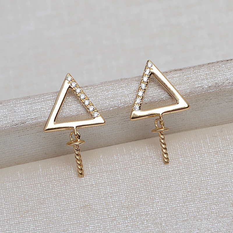 Triangle 18K Gold AU750 Earrings Mountings Findings Mounts Base Jewelry Settings Accessories Part for Pearls Jade Agate Coral