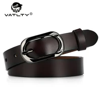 VATLTY 95cm-115cm Cinturón de cuero Hebilla de metal duro femenino Piel de vaca natural 2.3cm Cinturón delgado Mujeres Elegante cinturón marrón Jeans Cintura