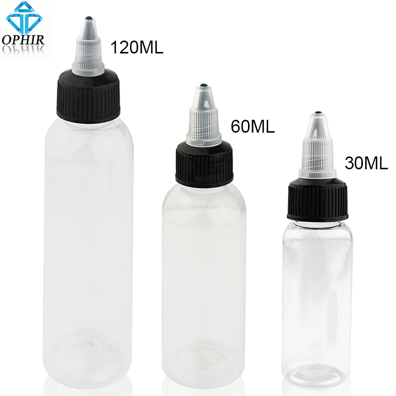 OPHIR 10PCS/lot Plastic Container 30ML 60ML 120ML Airbrush Ink Bottles Crystal Clear Spare Paint Ink Bottle _KD001-10x