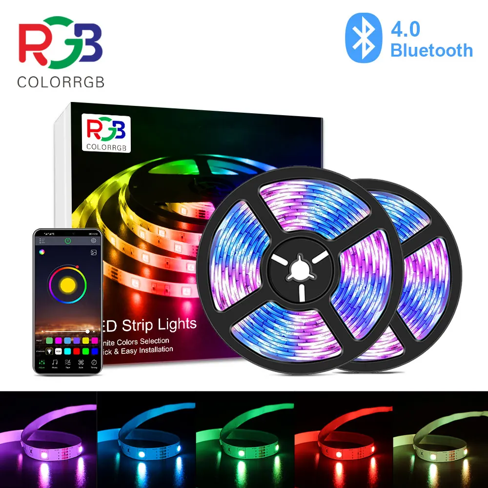 ColorRGB, LED RGB Strip Light,  APP Control Color Changing LED SMD 5050 RGB Light Strips with RF Remote For for Rooms, Party